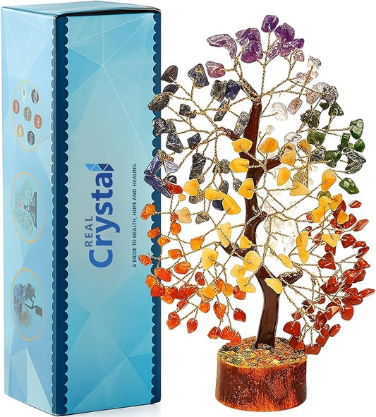 Seven Chakra Crystal Tree — Healing Crystal 7 Chakra Tree for Chakra Balancing, Feng Shui Decor, Meditation, Reiki, Good Luck Home & Office Decoration — Gemstone Spiritual Gift for Women & Men