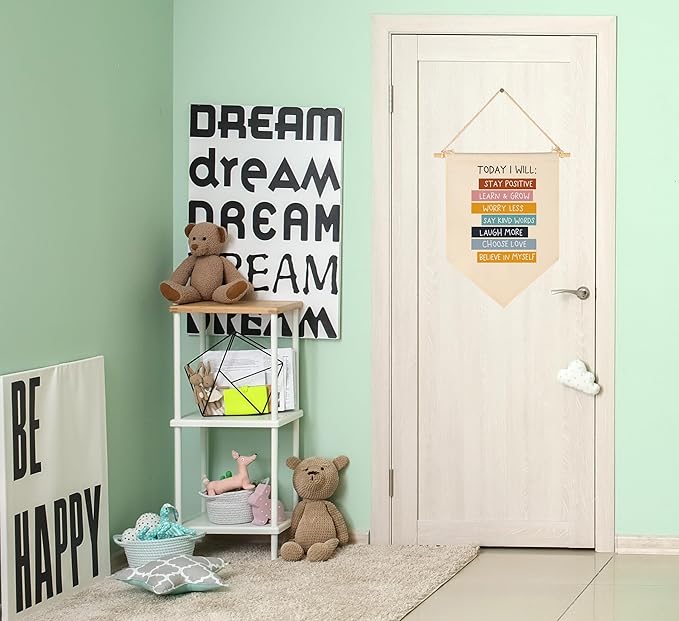 Today I Will Stay Positive-Flag Wall Decor Gifts for Baby Boys Girls Kids-Canvas Hanging Flag Pennant Banner Wall Decor Gifts for Nursery Baby Room Playroom Homeschool Reading Room Bedroom Front Door