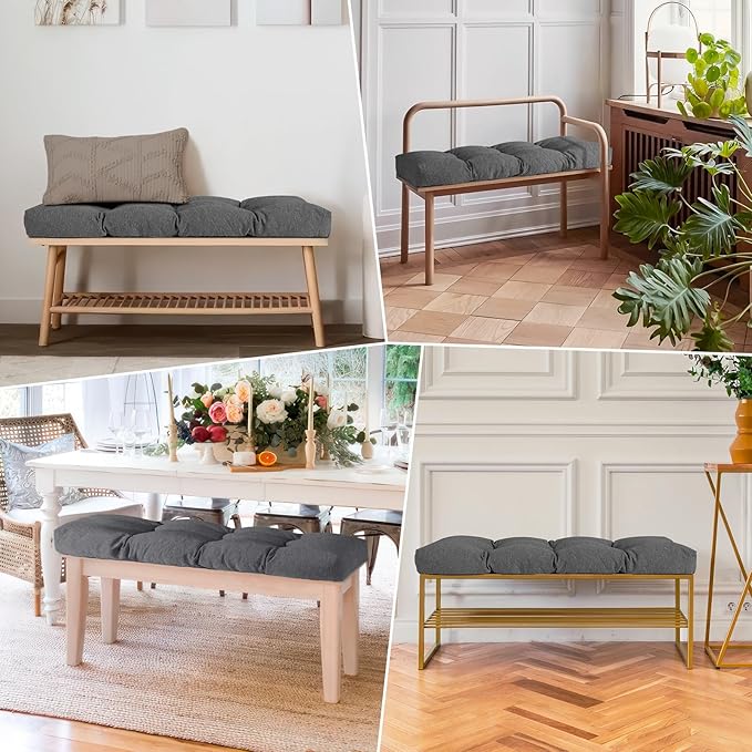 Bench Cushion 36 Inch - Polyester Brushed, High-Density Foam, Non-Slip Bottom, Soft Durable Indoor Tufted Long Seat Cushion for Window Garden Furniture (Dark Gray, 36x14x4 Inch)