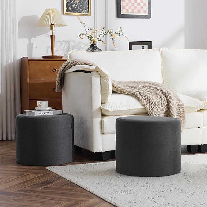 Bezseller Soft Boucle Pouf Ottoman, Comfortable Foot Rest, Full Foam Filling Footstool for Living Room, Bedroom, Lightweight Comfort and Charm Floor Poof Seating Perfect to Rest Your Feet, Grey-2