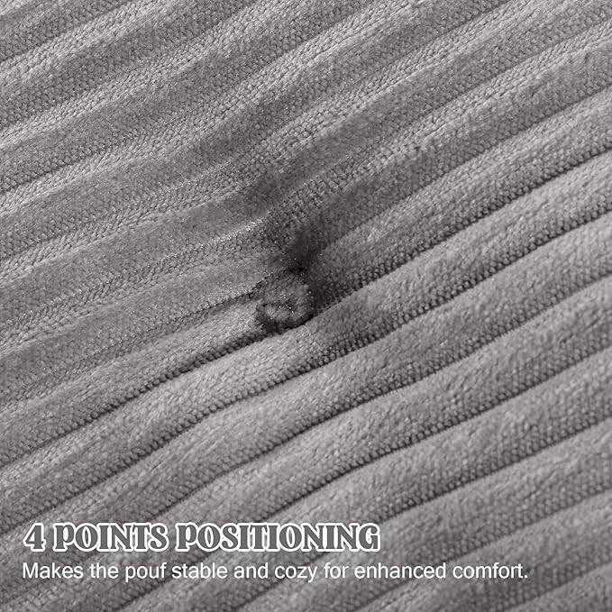 MeMoreCool Stuffed Round Pouf Ottoman Foot Rest, Floor Pouf Foot Stool with Soft Foam Chunk Filling, Round Small Ottoman Footstool Circle Footrest for Couch Living Room, Corduroy Grey