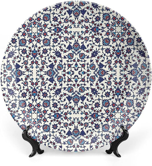Ceramic Plates, Arabesque Decorative Ceramic Plates, Moroccan Floral Pattern Victorian Baroque Oriental, 6 Inch, for Dining, Parties, Wedding, Cream Indigo Red Blue