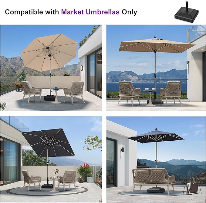 PURPLE LEAF HDML32 Patio Market Umbrella Stand Base with Wheels - 115 lbs Outdoor Table Umbrella Base with Sand/Water, 19.7 "X 19.7" X 3.94"