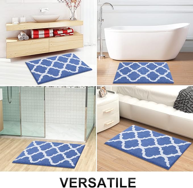 OLANLY Bathroom Rugs 44x24, Soft and Absorbent Microfiber Bath Rugs, Non-Slip Shaggy Shower Carpet, Machine Wash Dry, Bath Mats for Bathroom Floor, Tub and Shower, Blue