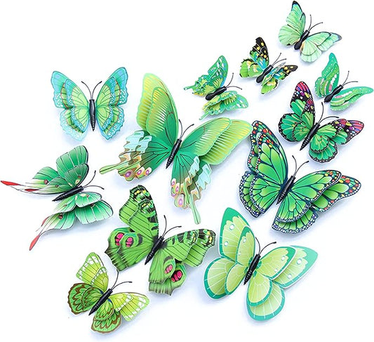 Butterfly Wall Decor 24/48 PCS, 3D Butterflies Stickers for Party Decorations with Magnets (Green, 24)