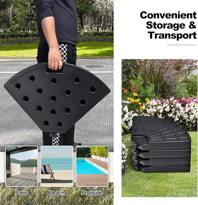 Tangkula 4 Pieces 185lbs Cantilever Offset Patio Umbrella Base, Water & Sand Filled Heavy Duty Outdoor Umbrella Stand, Fan-Shaped Umbrella Base Weights Plate Set with Easy to Fill Spouts