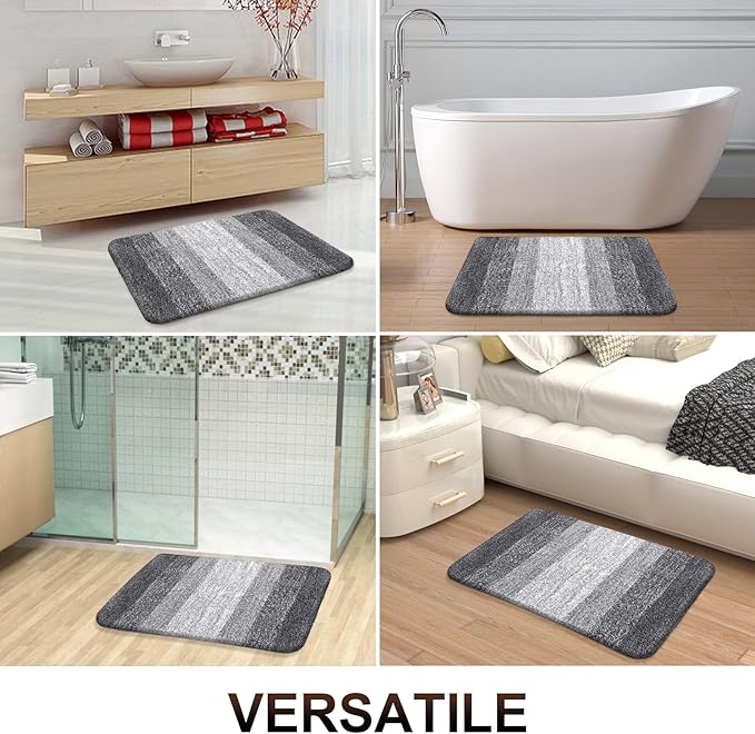 OLANLY Bathroom Rugs Sets 4 Piece, Soft Microfiber Absorbent Bath Mat, U-Shaped Contour Toilet Mat and Toilet Lid Cover, Quick Dry, Machine Washable, Toilet Cover and Rug Set for Bathroom, Grey