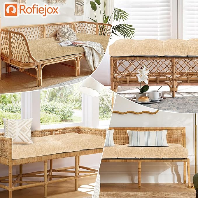 Bench Cushion 42 Inch - Luxury Chenille, High-Density Memory Foam, Non-Slip Bottom, Soft Durable Indoor Tufted Long Seat Cushion for Window Garden Furniture (Ivory, 42x16x4 Inch)