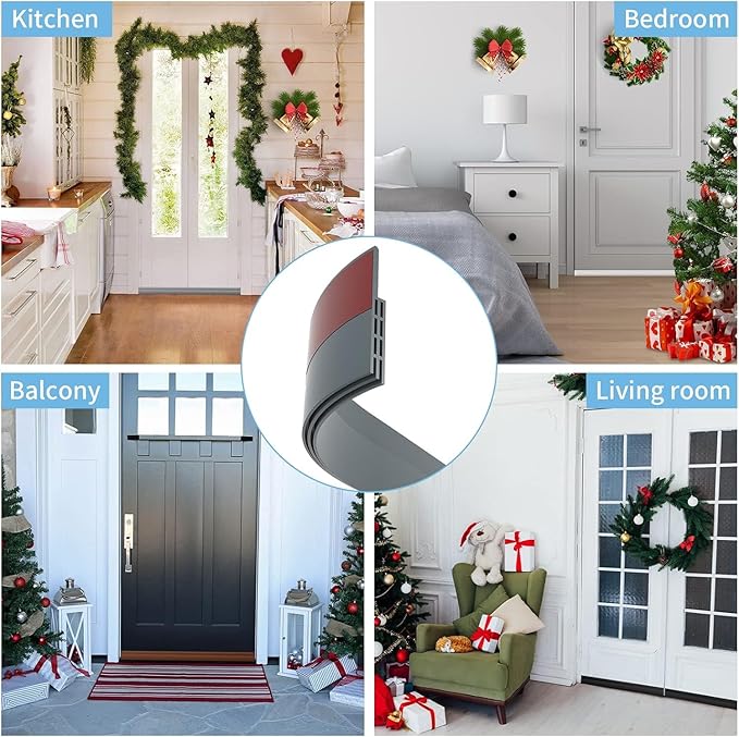 Hojoy 2 Pack Under Door Draft Stopper, Adjustable Door Sweep Anti-Collision Strong Adhesive Weather Stripping Tape Soundproof Draught Stoppers 2" W x 39" L, Gray