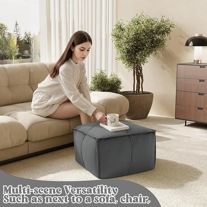 MeMoreCool Stuffed Round Pouf Ottoman Foot Rest, Floor Pouf Foot Stool with Soft Foam Chunk Filling, Small Round Ottoman Footstool Circle Footrest for Living Room