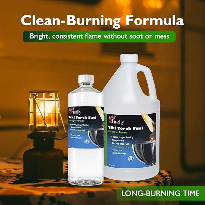 Firefly Tiki Torch Fuel – Clean-Burning Outdoor Lamp Oil for Tiki Torches and Lanterns. Low Smoke, Eucalyptus Formula, Long-Lasting – Outdoor Patio & Garden Use - 1 Gallon