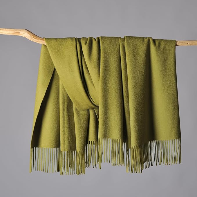 CUDDLE DREAMS Premium Cashmere Throw Blanket with Fringe, Luxuriously Soft (Bamboo Green)