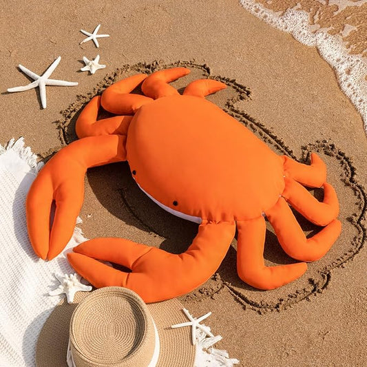 Phantoscope Outdoor Crab Shaped Throw Pillow, Decorative Waterproof Pillows for Outdoor Patio Furniture, Beach Cushion Pillows, Orange and White 17 x 11 Inches