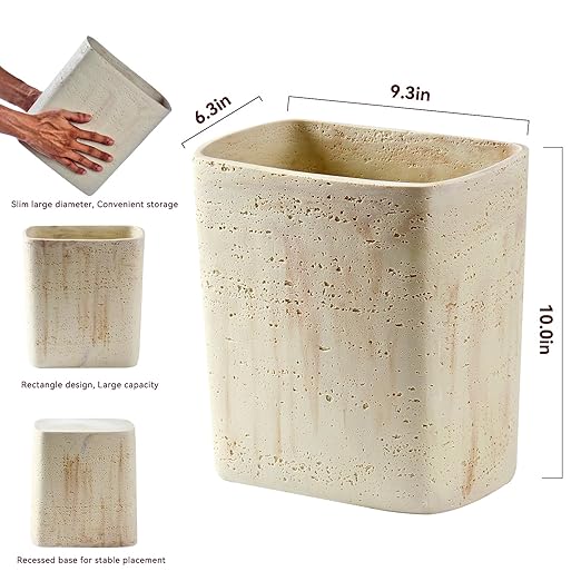 Polytree Natural Travertine Textures Bathroom Trash Can 1.8 Gallon(7 Liter) Small Kitchen Garbage Can,Living Room Bedroom Trash Can, Decor Wastebasket for Home Office (Handmade of Resin)