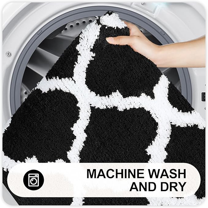 OLANLY Bathroom Rugs 24x16, Soft and Absorbent Microfiber Bath Rugs, Non-Slip Shaggy Shower Carpet, Machine Wash Dry, Bath Mats for Bathroom Floor, Tub and Shower, Black