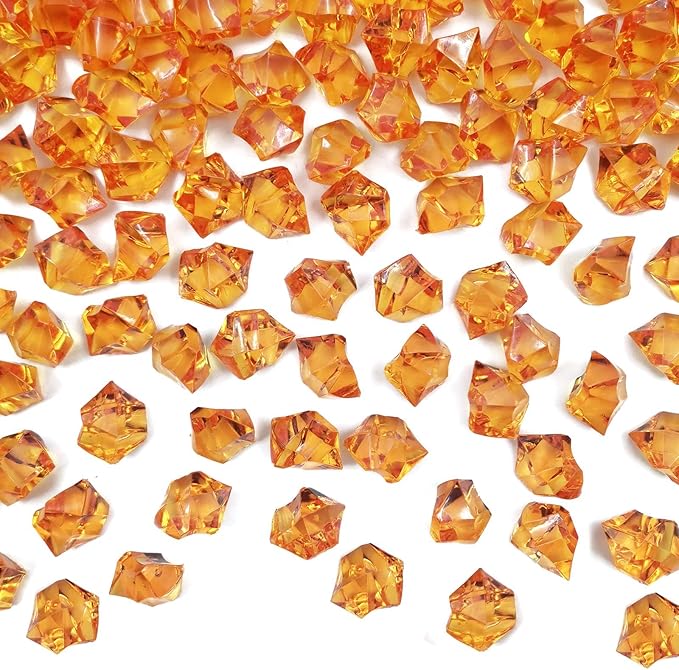 Vase Fillers for Home Decor, Fake Crushed Ice Cubes, Orange 150 pcs Reusable Fake ice Cubes for Photography Accessories Props Decoration for Wedding