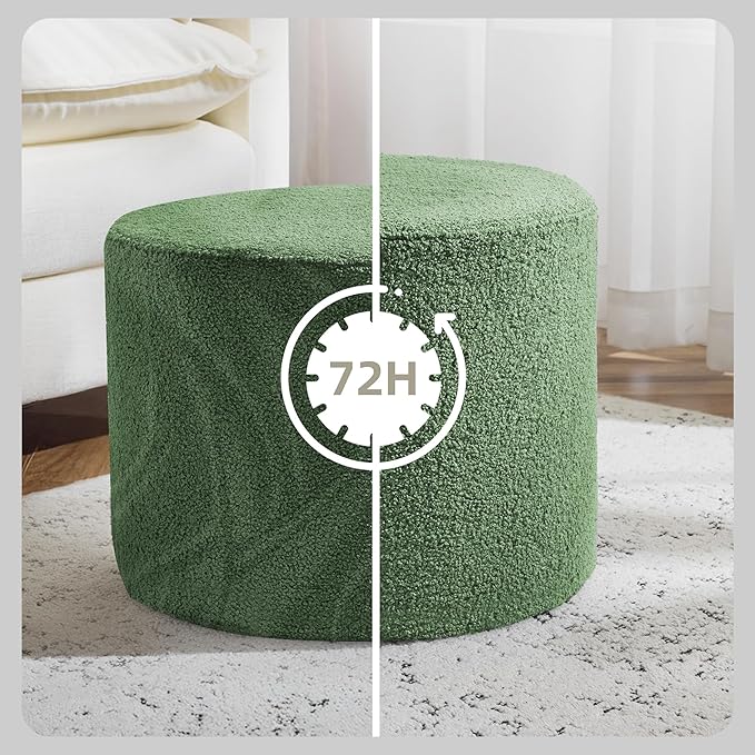 Bezseller Soft Boucle Pouf Ottoman, Comfortable Foot Rest, Full Foam Filling Footstool for Living Room, Bedroom, Lightweight Comfort and Charm Floor Poof Seating Perfect to Rest Your Feet, Green