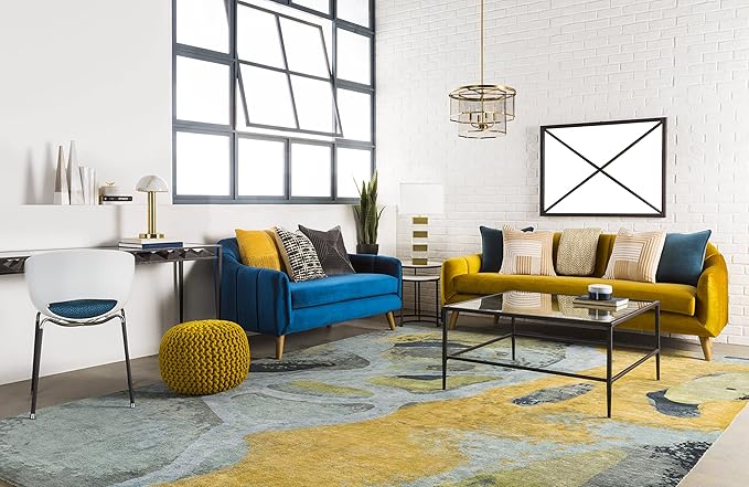 Mark&Day Pouf Ottoman, Haidershofen Texture Mustard Round Pouf Foot Rest for Living Room, Bedroom and Boho Home Decor (14"x20"x20")