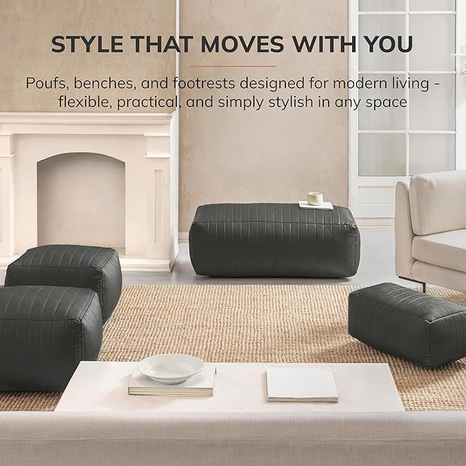 Anji Mountain 100% Handmade & Handcrafted Comfortable Home Décor Pouf Ottoman Footrest for Living Room, Bedroom, Nursery, Kidsroom, Patio Furniture - (22" x 12" x 10" - Gray)