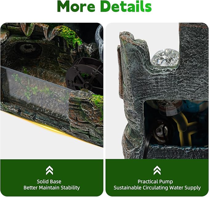 Tabletop Water fountainRockery Tabletop Fountain Indoor Waterfall with an Atomizer Elaxation Water Feature Meditation with LED Light for Desktop Home Office Decor