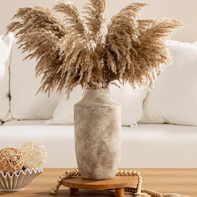 Mitt&Ditt Ceramic Flower Vase, 12.5 inch Tall Off-White Vase, Large Decorative Terracotta Vases, Farmhouse Rustic Pottery Vases for Home Decor, Living Room, Table