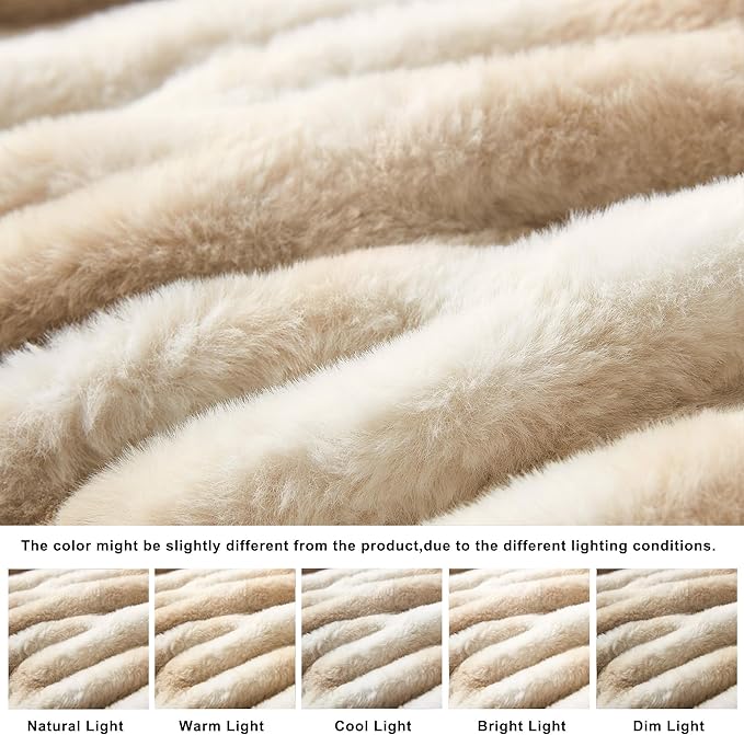 WDCOZY Ruched Faux Fur Throw Blanket Soft Cozy Fluffy Luxurious Blankets Couch Bed Sofa Chair Home Decor Warm Furry Fall Winter Plush Rabbit Fur Bubble Blanket 50" x 60", Caramel