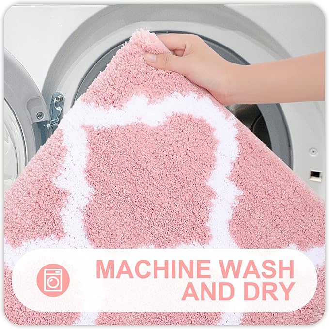 OLANLY Bathroom Rugs 30x20, Soft and Absorbent Microfiber Bath Rugs, Non-Slip Shaggy Shower Carpet, Machine Wash Dry, Bath Mats for Bathroom Floor, Tub and Shower, Pink