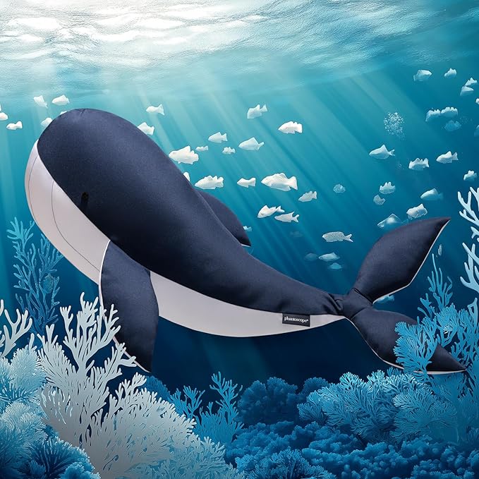 Phantoscope Outdoor Whale Shaped Throw Pillow, Decorative Waterproof Pillows for Outdoor Patio Furniture, Beach Cushion Pillows, Blue and White 29 x 8 Inches