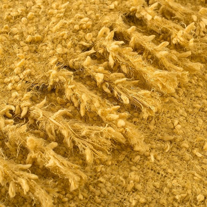 Winter Knit Throw Blanket Fluffy Fuzzy Soft Lightweight Cozy Farmhouse Tassels Chunky Knitted Throws for Couch Sofa Bed (Mustard Yellow, 60"x80")