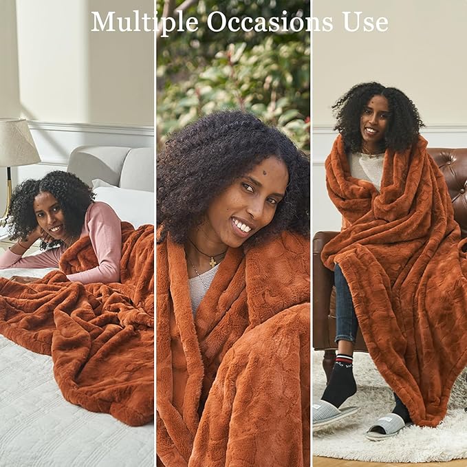 Krifey Faux Fur Throw Blanket, Super Soft Cozy Blanket, Luxury Fluffy Blanket Warm Bed Throw, Plush for Women, Camel 50" x 60"