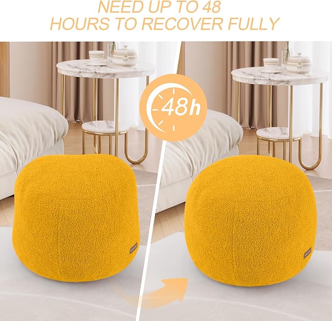 MeMoreCool Stuffed Round Pouf Ottoman Foot Rest, Floor Pouf Foot Stool with Soft Foam Chunk Filling, Small Round Ottoman Footstool Circle Footrest for Living Room, Yellow