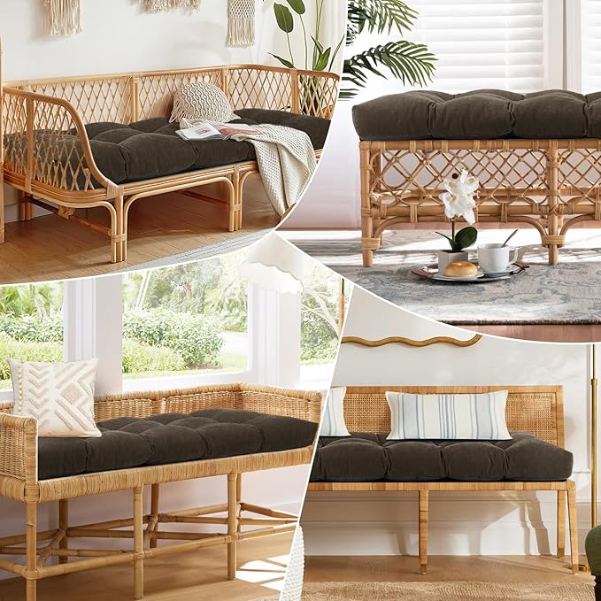 Bench Cushion 48 Inch - Chenille, High-Density Memory Foam, Non-Slip Bottom, Soft Durable Indoor Tufted Long Seat Cushion for Window Garden Furniture (Deep Brown, 48x16x4 Inch)