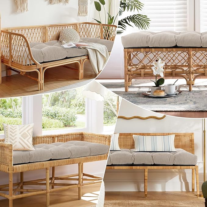 Bench Cushion 42 Inch - Chenille, High-Density Memory Foam, Non-Slip Bottom, Soft Durable Indoor Tufted Long Seat Cushion for Window Garden Furniture (Oyster White, 42x16x4 Inch)