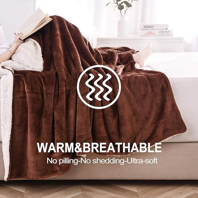NANPIPER Sherpa Blanket Warm Blankets for Winter Super Soft Fuzzy Flannel Fleece/Wool Like Reversible Velvet Plush Couch Blanket Lightweight(Brown Throw Size 50"x60")