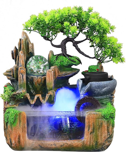 Indoor Fountains Rockery Tabletop Fountain with an Atomizer Elaxation Water Feature Meditation Desktop Fountains for Home Office Decor or Gift 9.84''L x 5.91''W x 10.63''H with LED Light