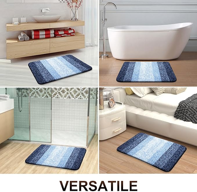 OLANLY Bathroom Rugs Sets 4 Piece, Soft Microfiber Absorbent Bath Mat, U-Shaped Contour Toilet Mat and Toilet Lid Cover, Quick Dry, Machine Washable, Toilet Cover and Rug Set for Bathroom, Navy