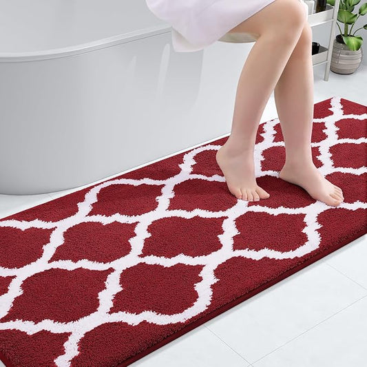OLANLY Bathroom Rugs 70x24, Soft and Absorbent Microfiber Bath Rugs, Non-Slip Shaggy Shower Carpet, Machine Wash Dry, Bath Mats for Bathroom Floor, Tub and Shower, Burgundy