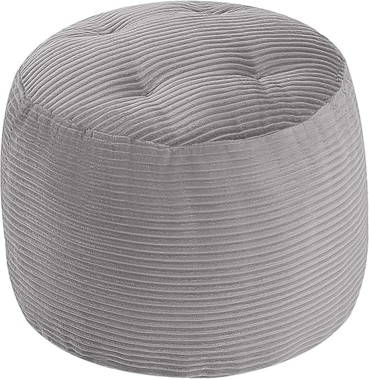 MeMoreCool Stuffed Round Pouf Ottoman Foot Rest, Floor Pouf Foot Stool with Soft Foam Chunk Filling, Round Small Ottoman Footstool Circle Footrest for Couch Living Room, Corduroy Grey