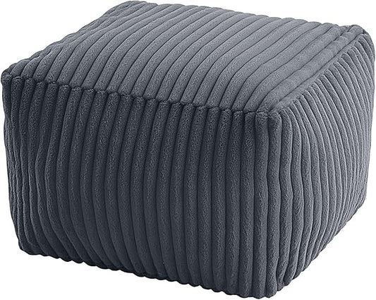 MeMoreCool Square Stuffed Pouf Ottoman Foot Rest, Stripe Furry Floor Pouf Foot Stool with Foam Chunk Filling, Soft Fluffy Stuffed Ottoman Footrest for Living Room, Faux Fur Grey