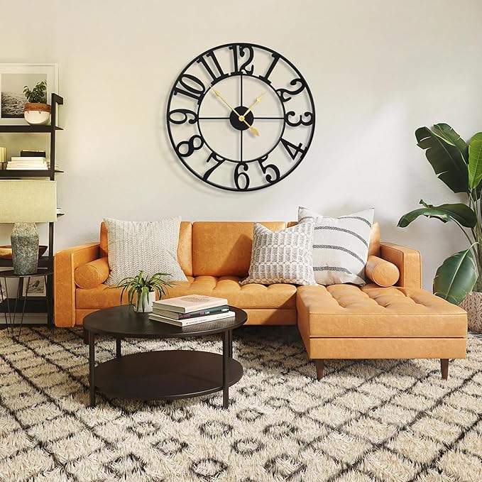 40 Inch Large Wall Clocks, Retro Black Metal Arabic Numerals Battery Operated Nearly Silent Oversize Decorative Clocks Wall for Living Room, Farmhouse, Entrance,Shop,Office Decor