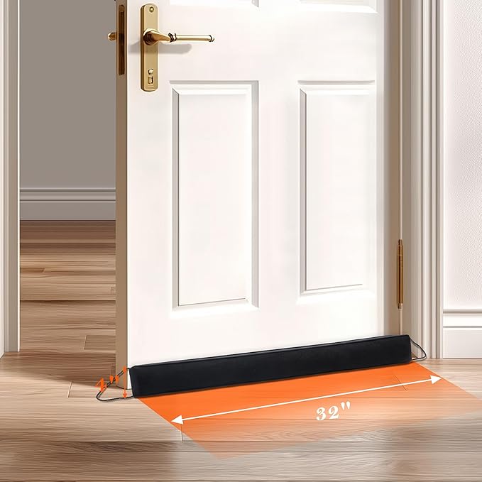 Sunolga 32" Door Draft Stopper for Bottom of Door, Under Door Gap Filler with Removable Cover up to 4 Inches, Weighted Bottom of Door Barrier for Noise, Air, Wind and Light, Black