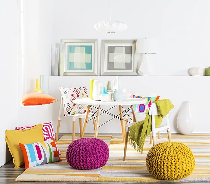 Mark&Day Pouf Ottoman, Haidershofen Texture Mustard Round Pouf Foot Rest for Living Room, Bedroom and Boho Home Decor (14"x20"x20")