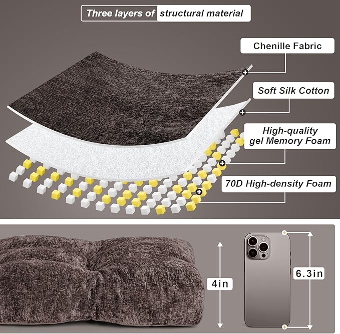 Bench Cushion 45 Inch - Luxury Chenille, High-Density Memory Foam, Non-Slip Bottom, Soft Durable Indoor Tufted Long Seat Cushion for Window Garden Furniture (Brown, 45x18x4 Inch)