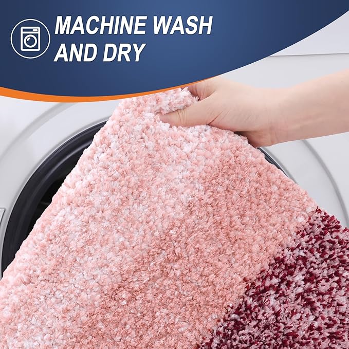 OLANLY Bathroom Rugs Sets 3 Piece, Soft Absorbent Microfiber Bath Mats and U-Shaped Contour Toilet Rug, Plush Shaggy Bath Mat Set for Bathroom (30"x20"+24"x16"+24"x20", Red)