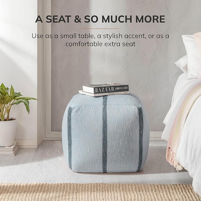 Anji Mountain 100% Handmade & Handcrafted Comfortable Home Décor Pouf Ottoman Footrest for Living Room, Bedroom, Nursery, Kidsroom, Patio Furniture - (20" x 20" x 20" - Omphalodes)