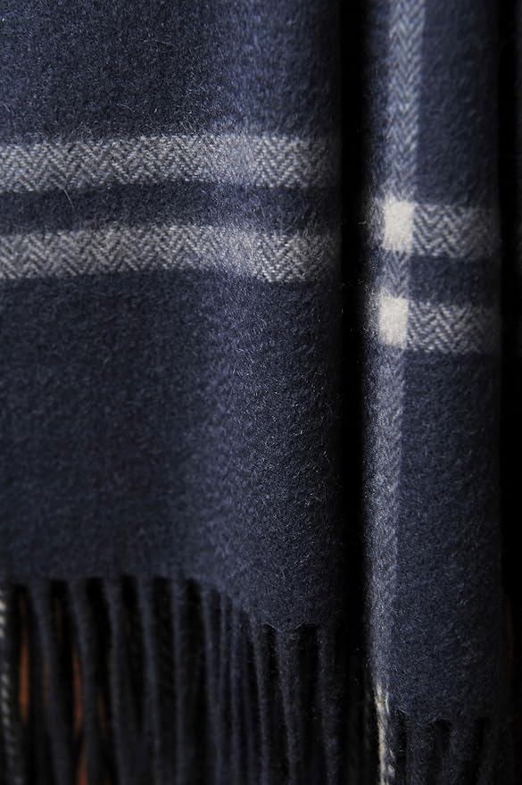 CUDDLE DREAMS Premium Cashmere Throw Blanket with Fringe, Luxuriously Soft (Plaid Blue)