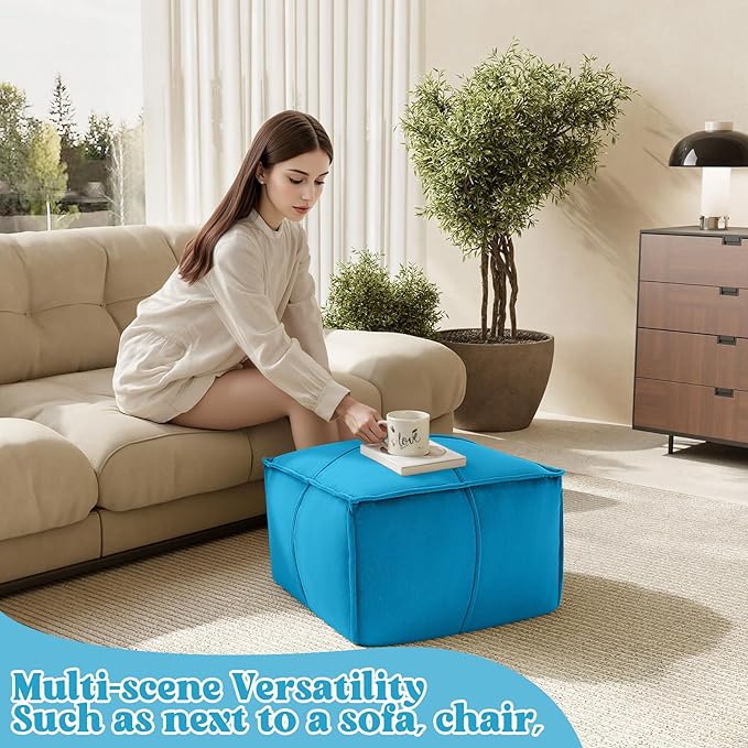 MeMoreCool Stuffed Round Pouf Ottoman Foot Rest, Floor Pouf Foot Stool with Soft Foam Chunk Filling, Small Round Ottoman Footstool Circle Footrest for Living Room