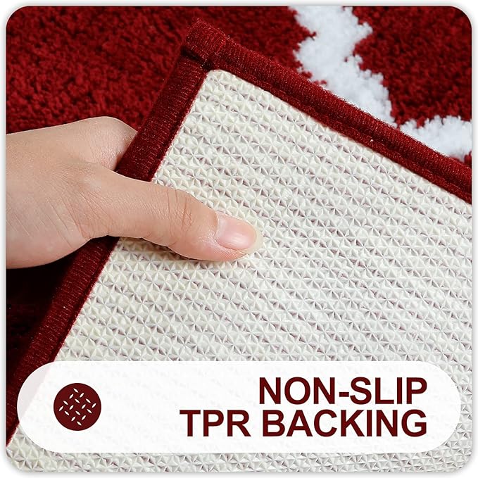 OLANLY Bathroom Rugs 36x24, Soft and Absorbent Microfiber Bath Rugs, Non-Slip Shaggy Shower Carpet, Machine Wash Dry, Bath Mats for Bathroom Floor, Tub and Shower, Burgundy