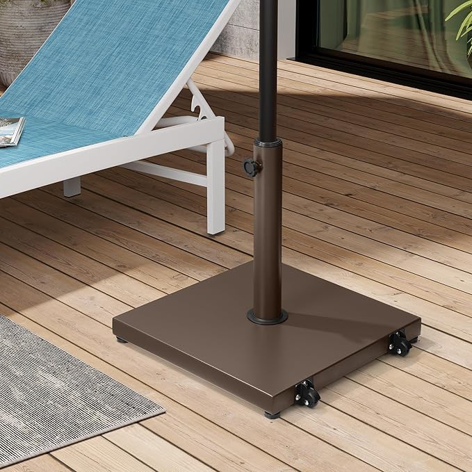 Patio Umbrella Base 40lbs Outdoor Umbrella Stand with Wheels, Heavy Duty Square Concrete Stand Market Umbrella, Brown