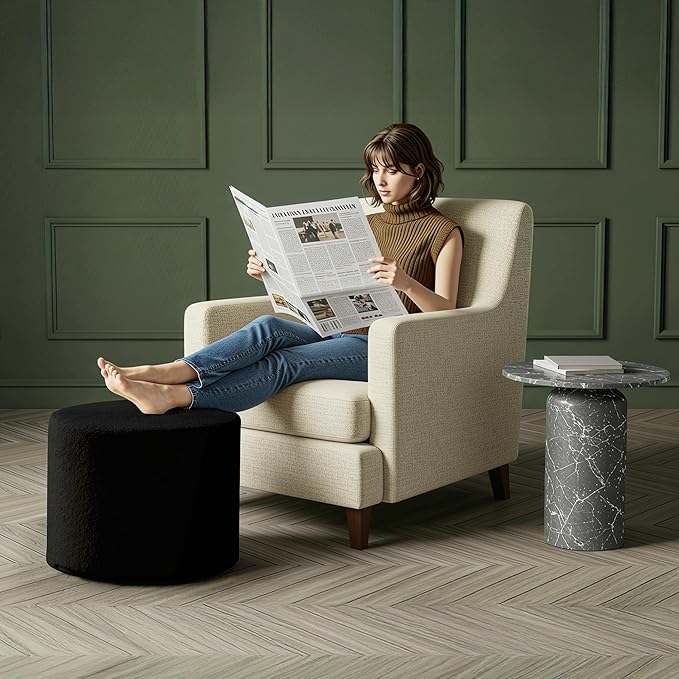 Bezseller Soft Boucle Pouf Ottoman, Comfortable Foot Rest, Full Foam Filling Footstool for Living Room, Bedroom, Lightweight Comfort and Charm Floor Poof Seating Perfect to Rest Your Feet, Black